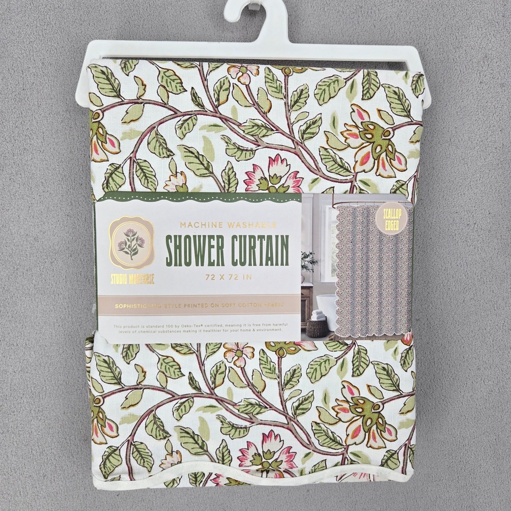 Studio Montrose Unisex New 72x72 Shower Curtain Floral Scalloped Cottagecore